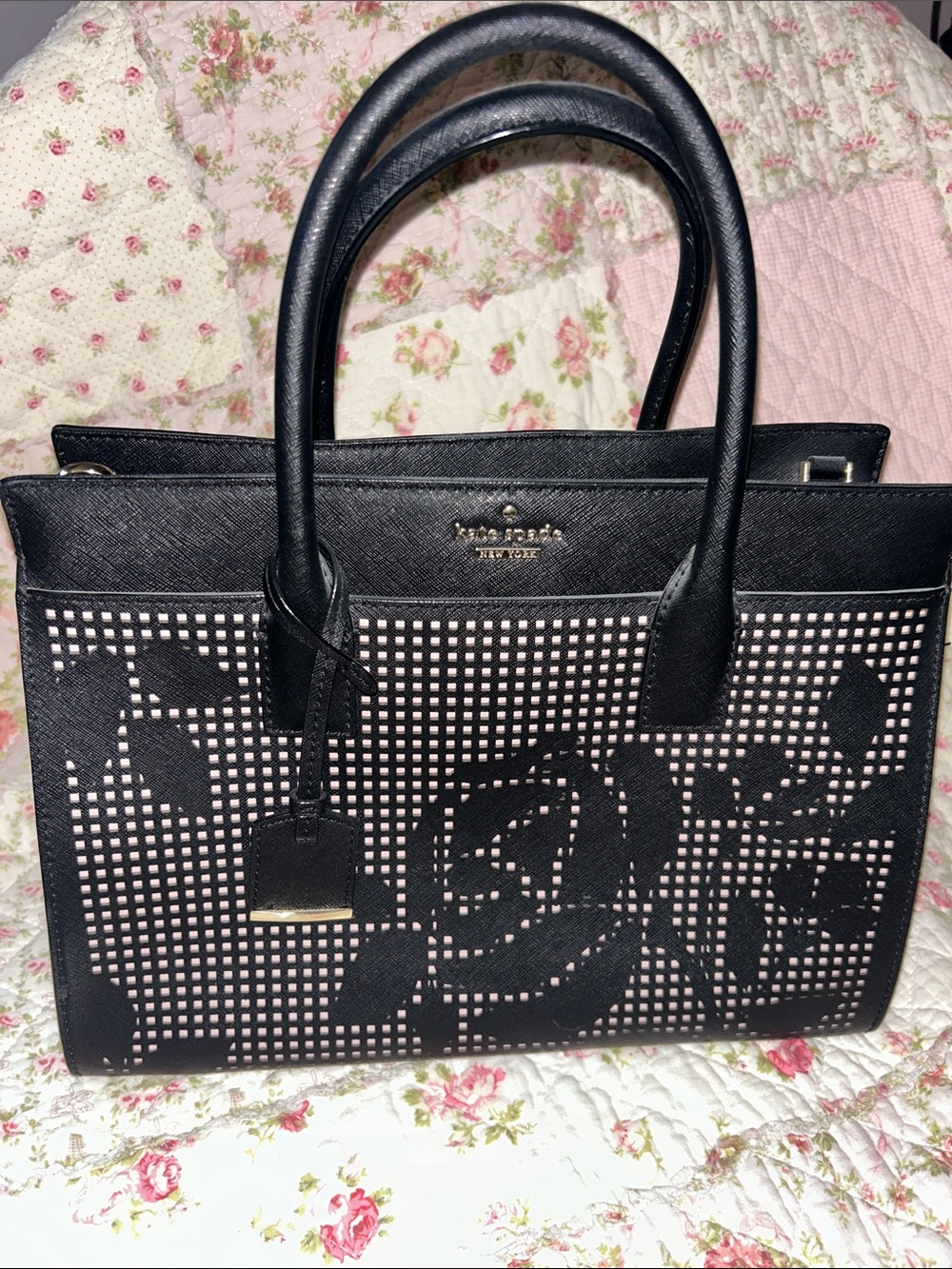 Kate Spade Black and Pink Rose Floral Satchel